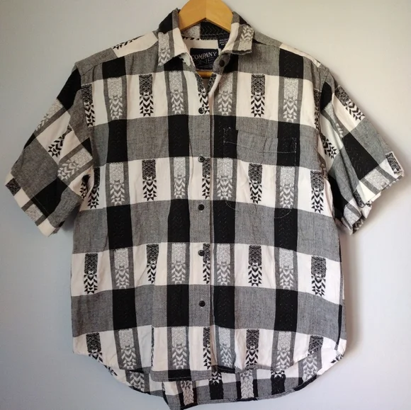 Vintage 100% cotton Company One Western black and white short-sleeved button up - Picture 1 of 6